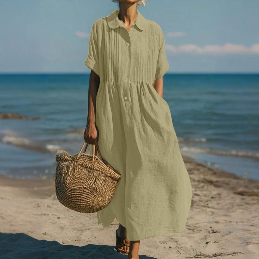 Elegant women's midi shirt dress collared neckline | Alba Muse