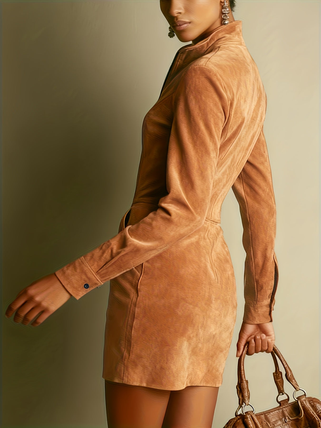 Light Brown-1 Retro Full-Skirted Mini Dress