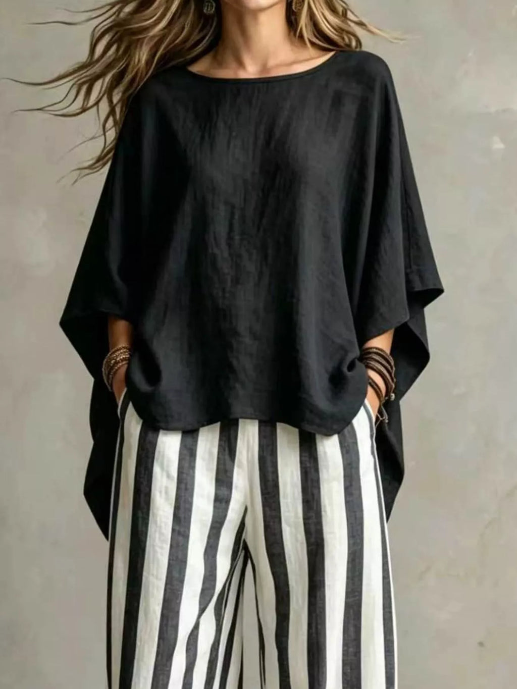 Solid Colour Top & Trousers Co-ord Set, Plus Size