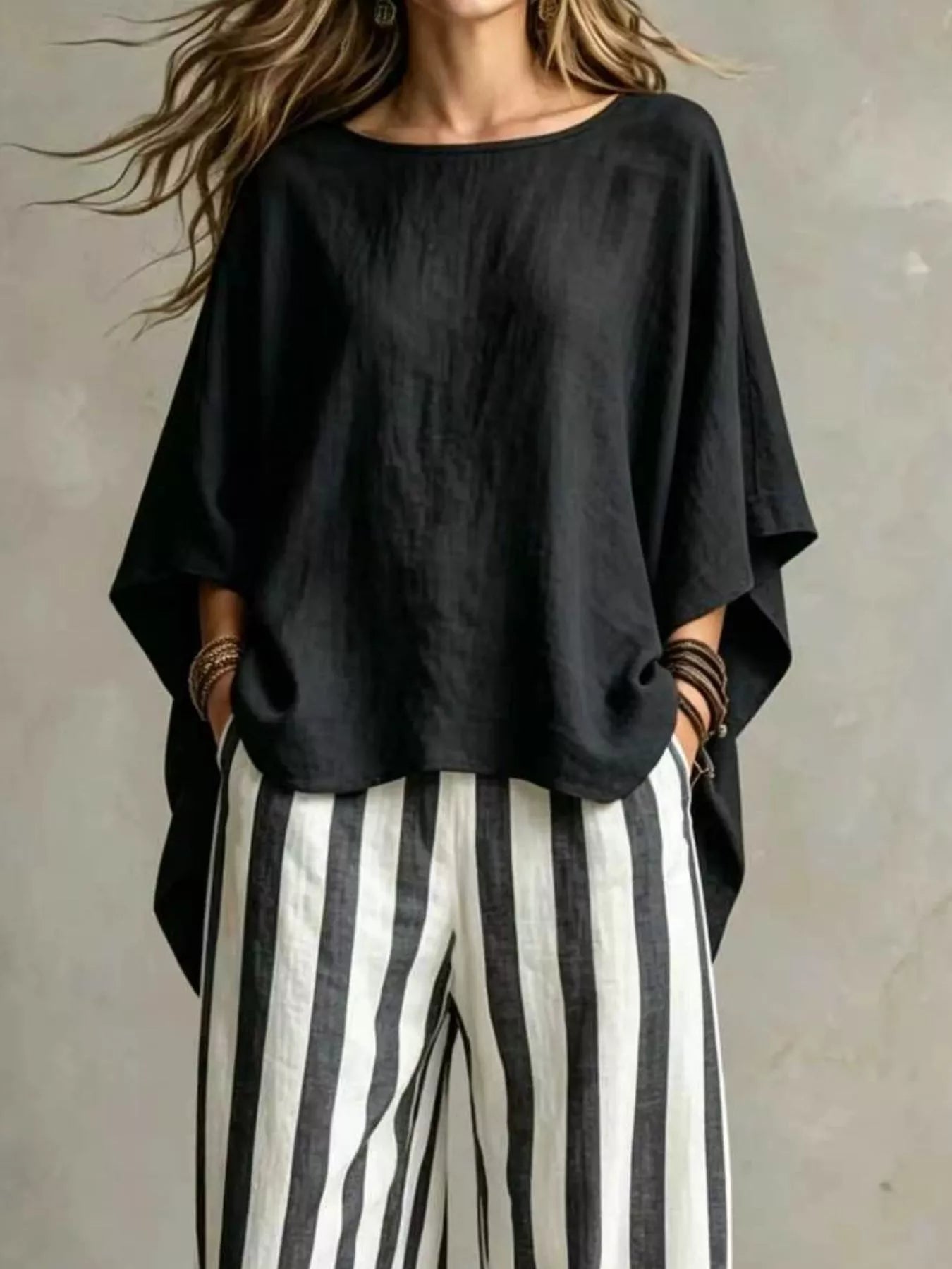 Solid Colour Top & Trousers Co-ord Set, Plus Size