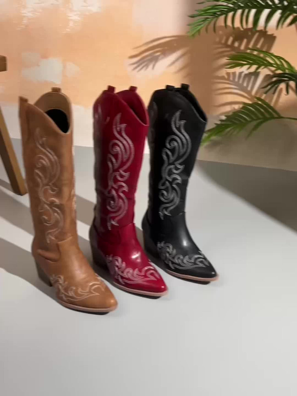 Knee-High Cowboy Boots with Block Heel