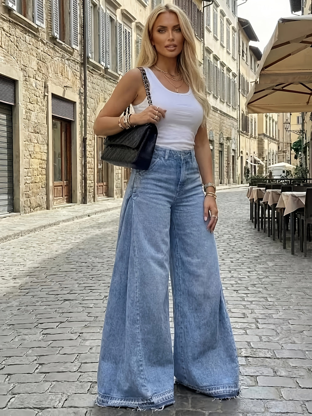 High-Waist Flare Leg Wide Denim Jeans
