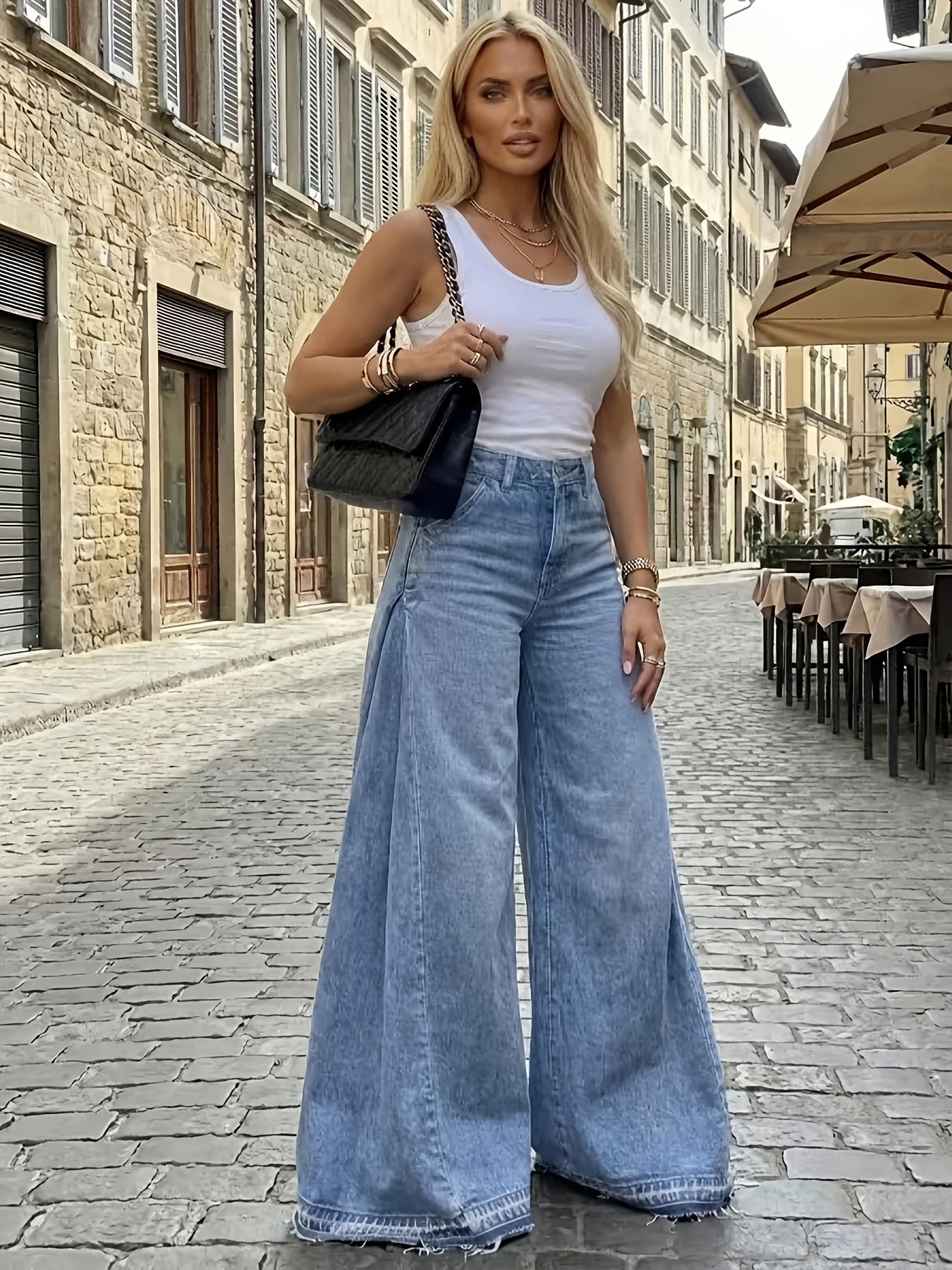 High-Waist Flare Leg Wide Denim Jeans
