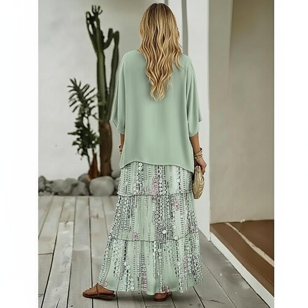 Sequin print tiered maxi skirt co-ord, back view