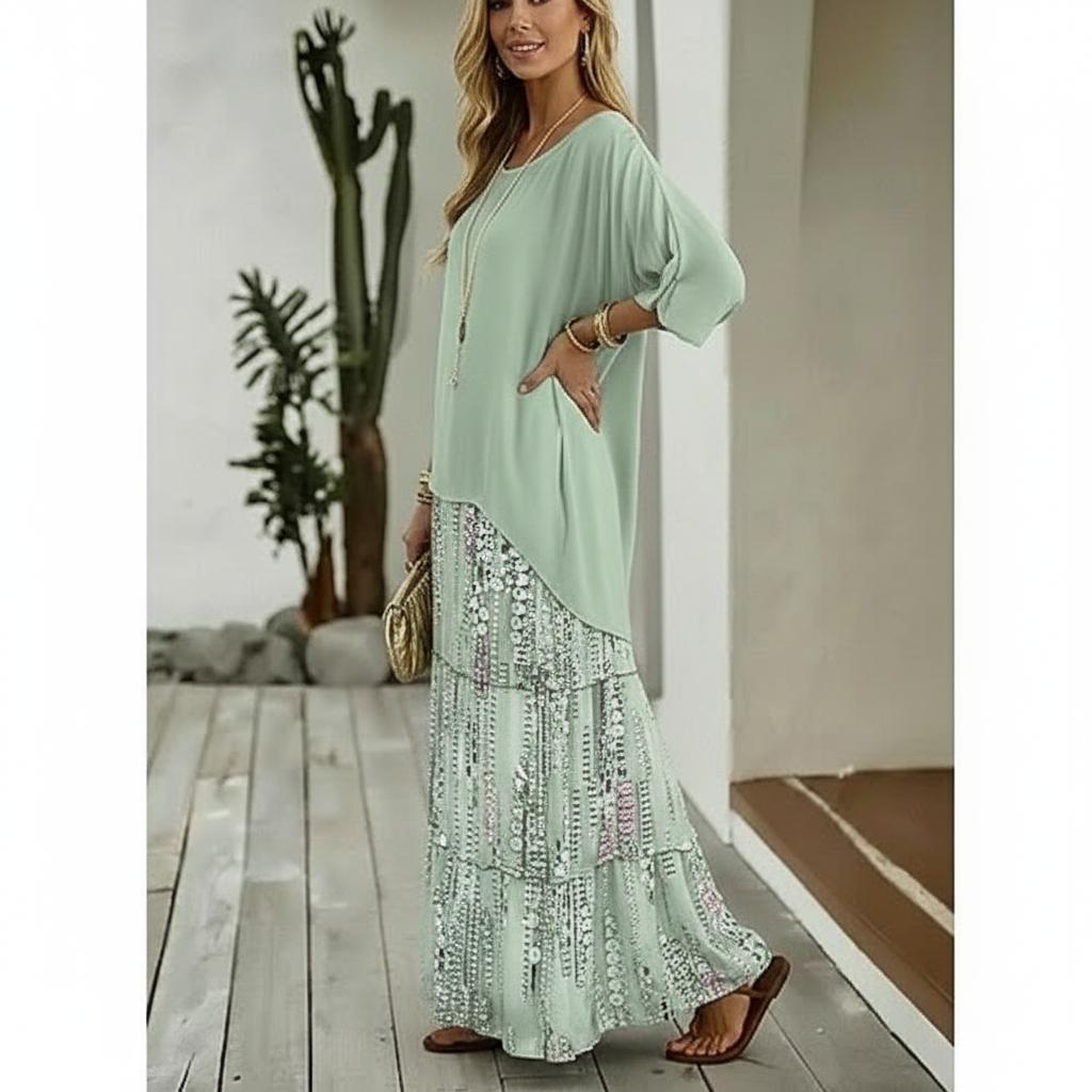 Sequin print maxi skirt and top co-ord, side view