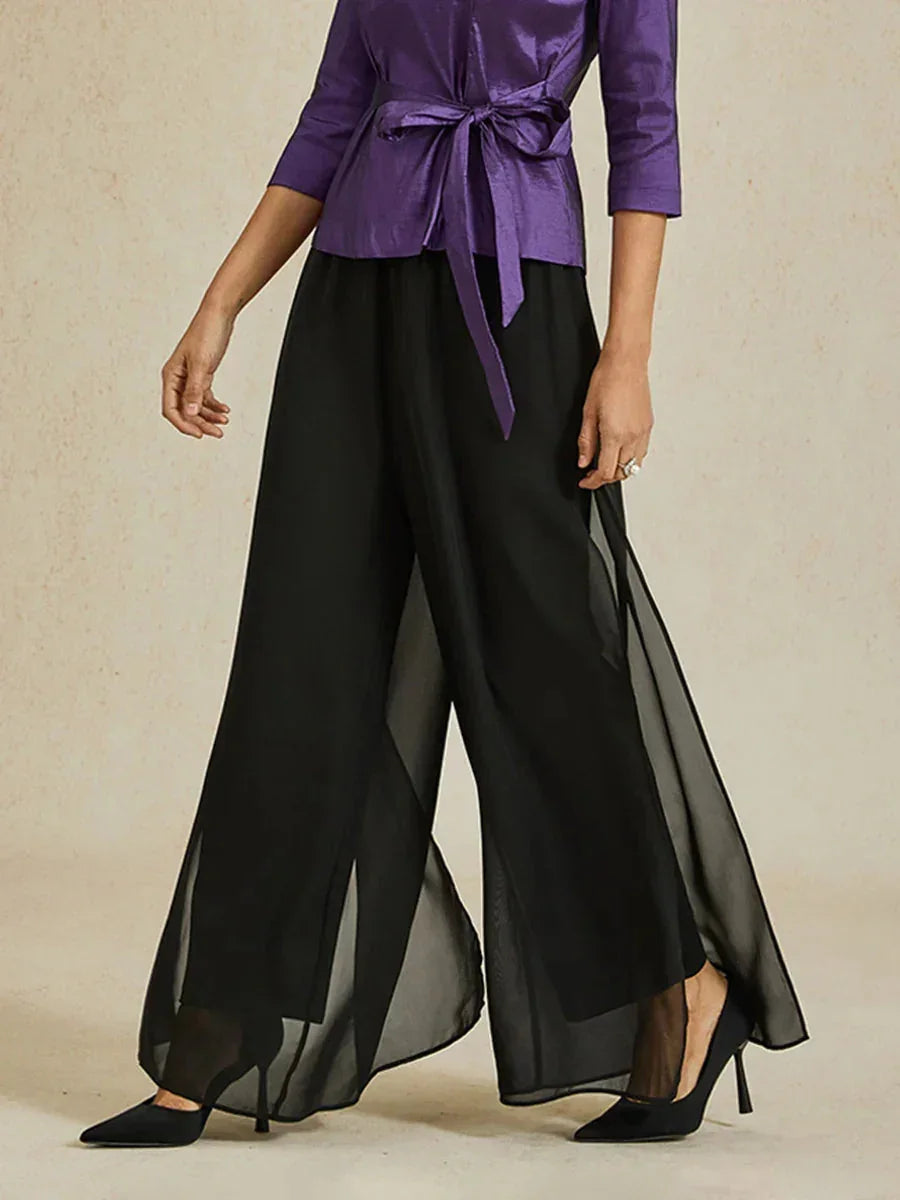 Wide leg chiffon trousers full length | Alba Muse