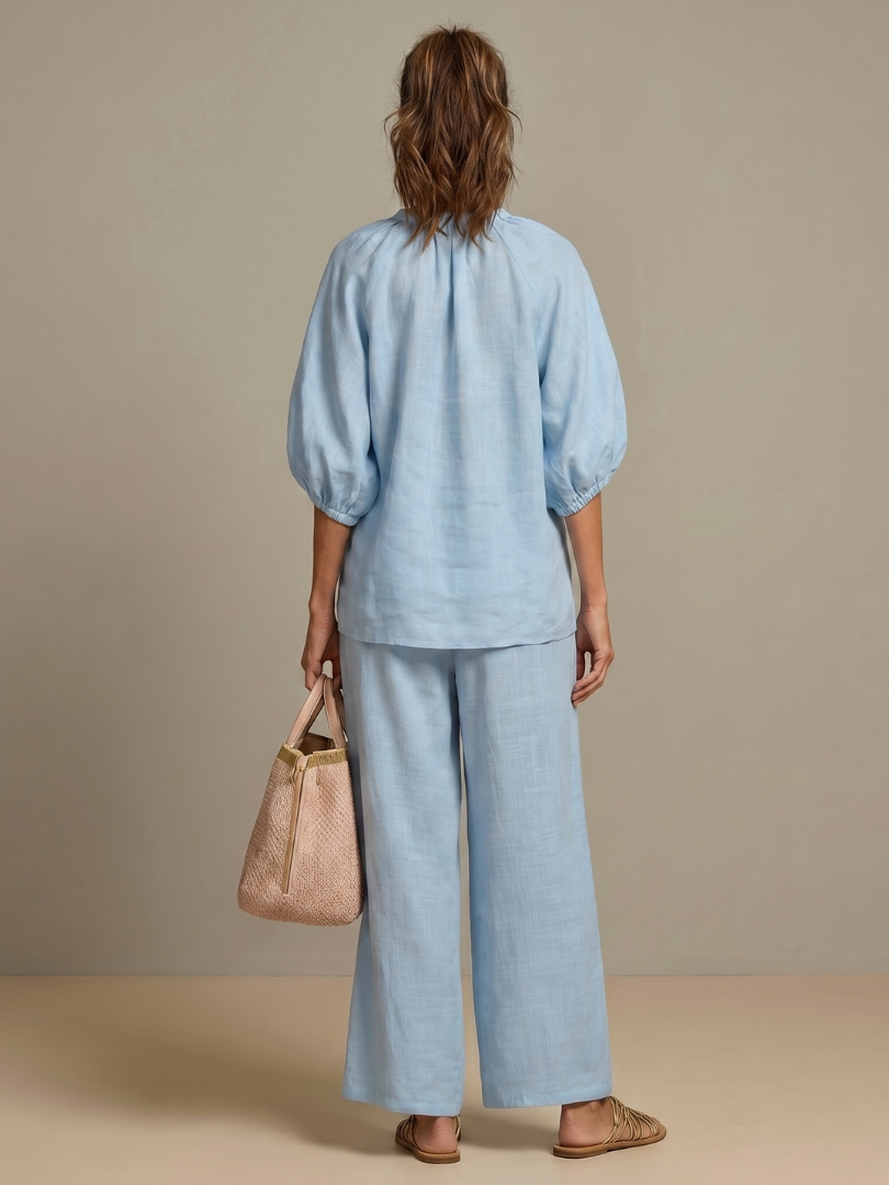 Linen blend two-piece co-ord front view | Alba Muse
