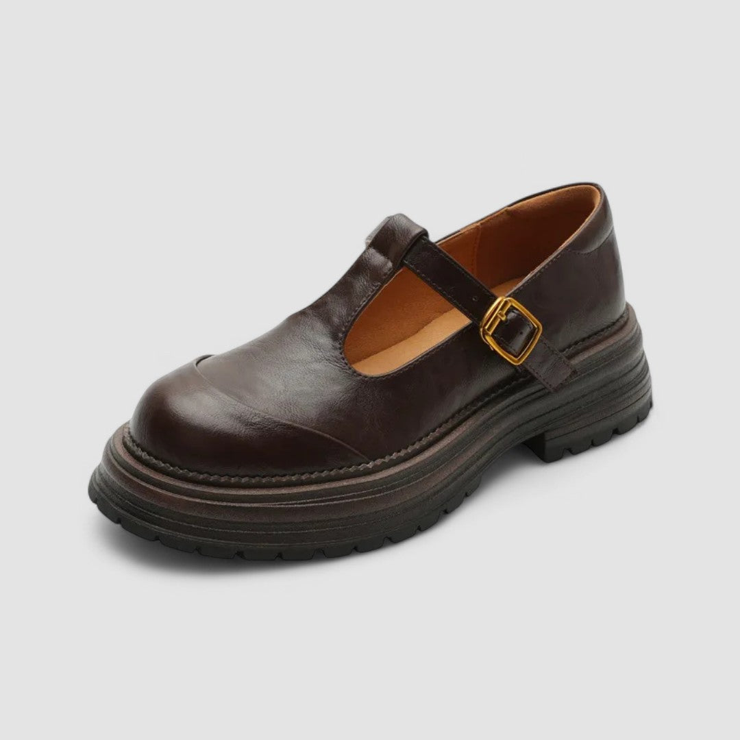 Orthopaedic T strap buckle Mary Jane flats with an ergonomic sole design