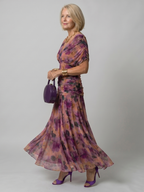 Elegant off-shoulder midi dress with flared skirt, side view