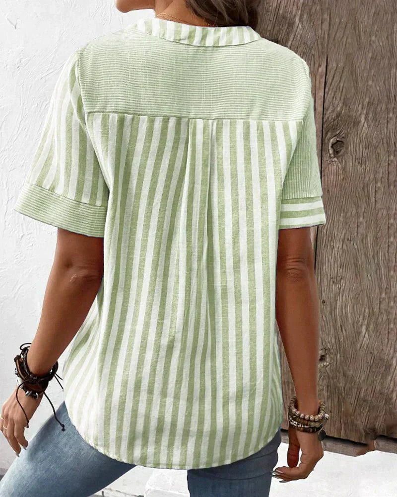 Women's striped button blouse in pink, office and casual wear | Alba Muse