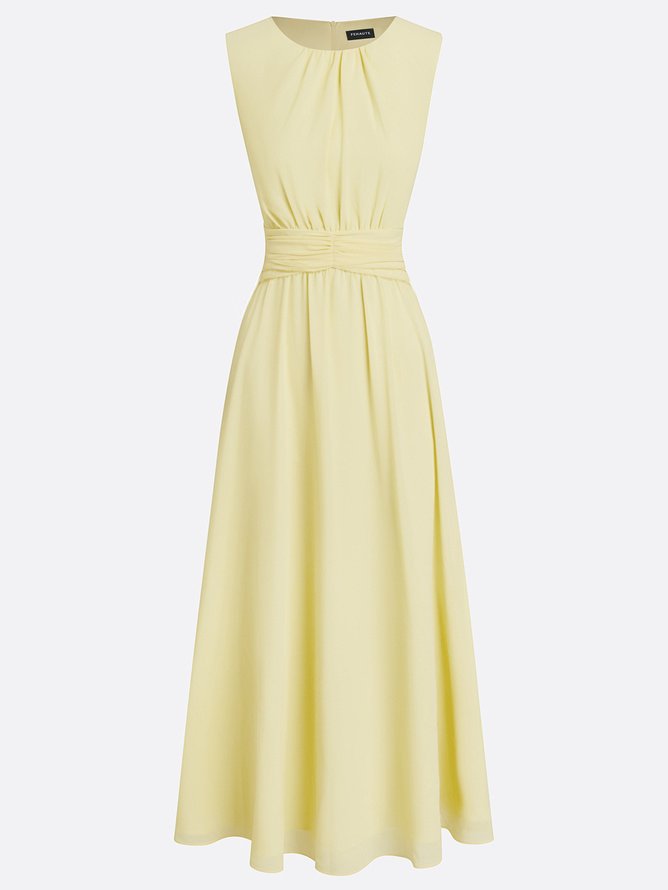 Women's chiffon sleeveless maxi dress in fuchsia, front view