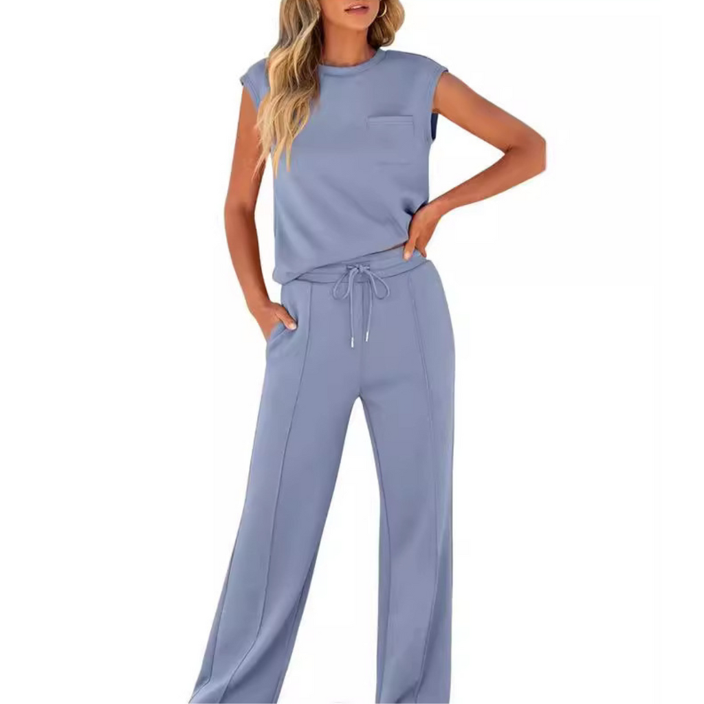 Sleeveless Round-Neck Top & Trousers Co-ord Set