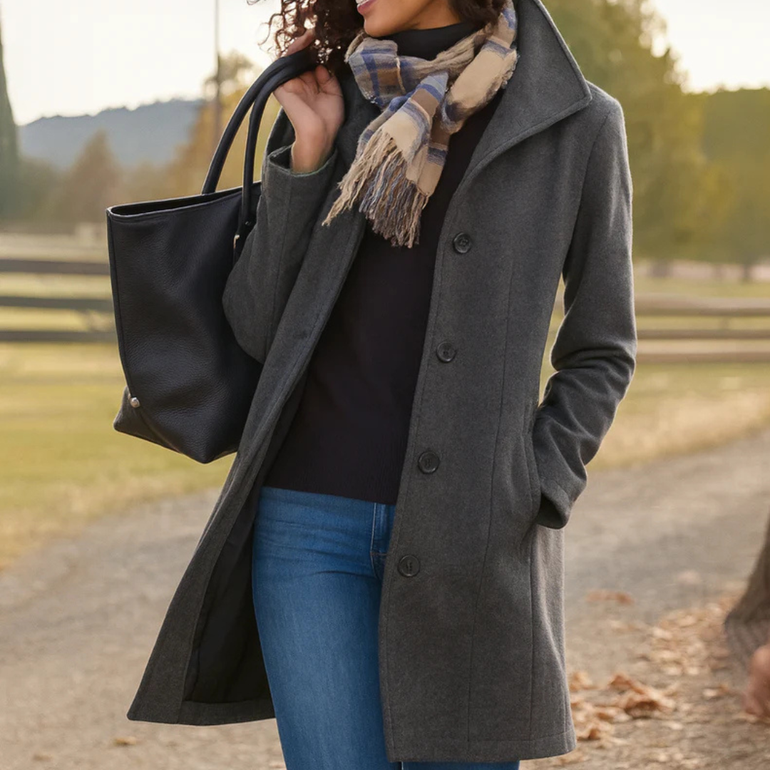 Classic long button placket winter coat with long sleeves