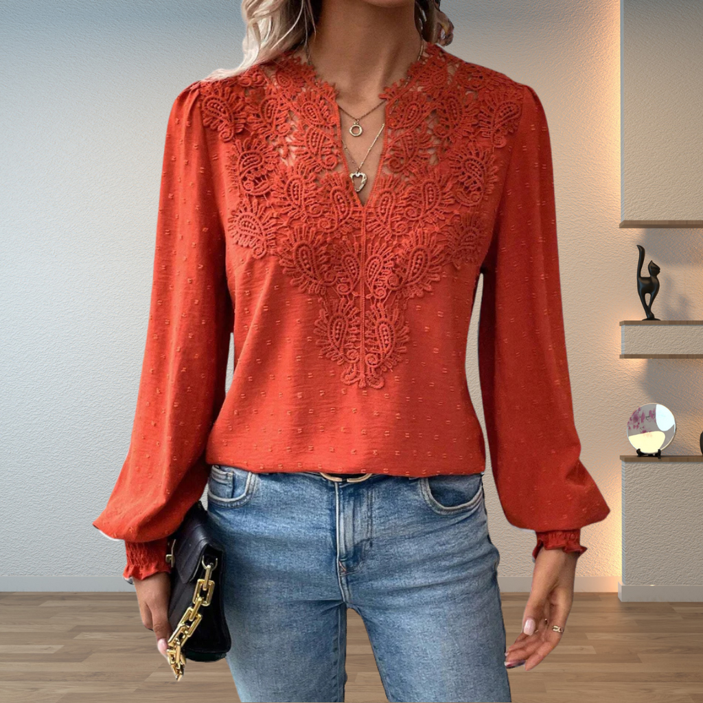 Long sleeve embroidered blouse in red, feminine and elegant | Alba Muse