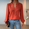 Long sleeve embroidered blouse in red, feminine and elegant | Alba Muse