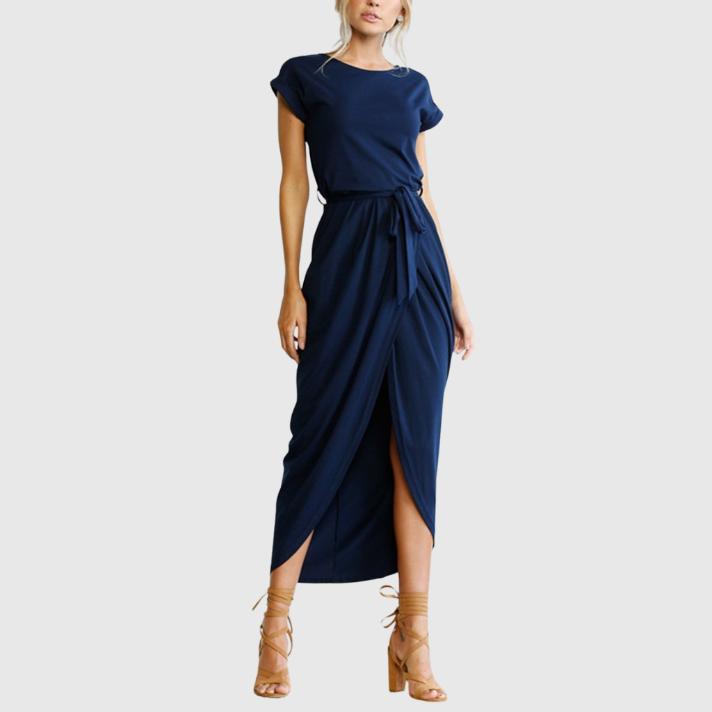 Tie-Waist Casual Midi Dress — worn on model