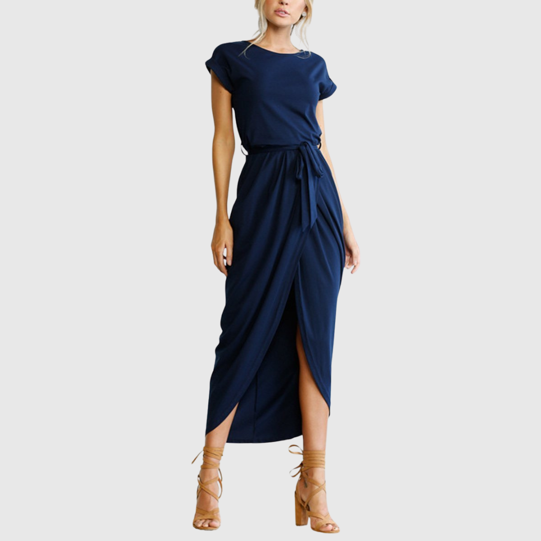 Tie-Waist Casual Midi Dress — worn on model
