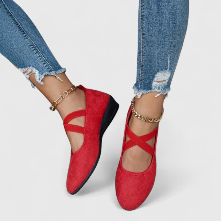 Cross elastic strap orthopaedic ballet flats colour view