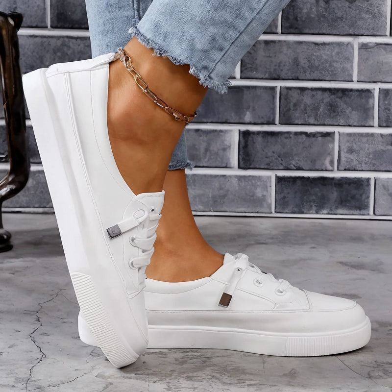 Side view of women's cushioned arch support sneakers