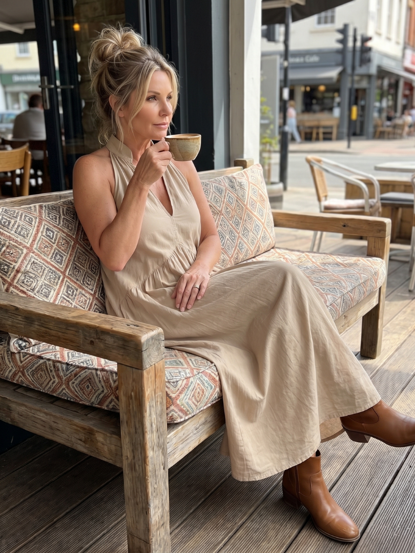 Relaxed Fit Casual Summer Midi Dress in Sky Blue, side view