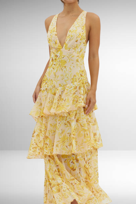 Sleeveless V-Neck Layered Maxi Dress – Wedding Guest