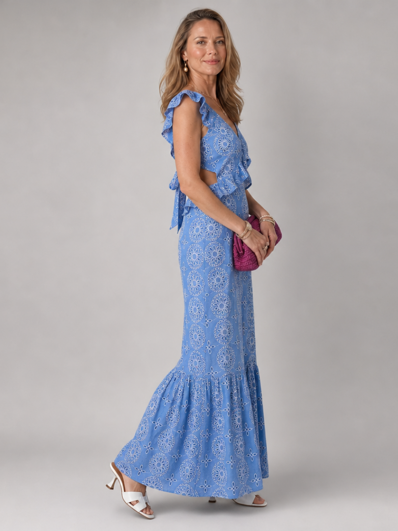 Ruffle midi dress side view | Alba Muse