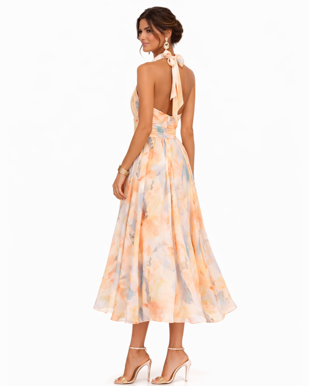 Women's halter neck midi dress back view