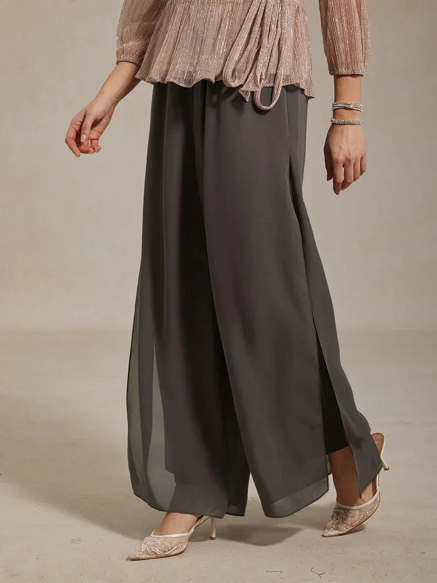 Wide Leg Chiffon Overlay Trousers