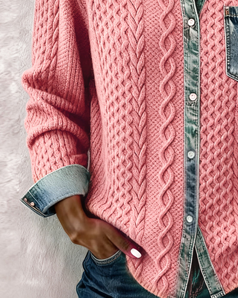 Women's pink cable-knit jumper, lightweight and comfortable | Alba Muse