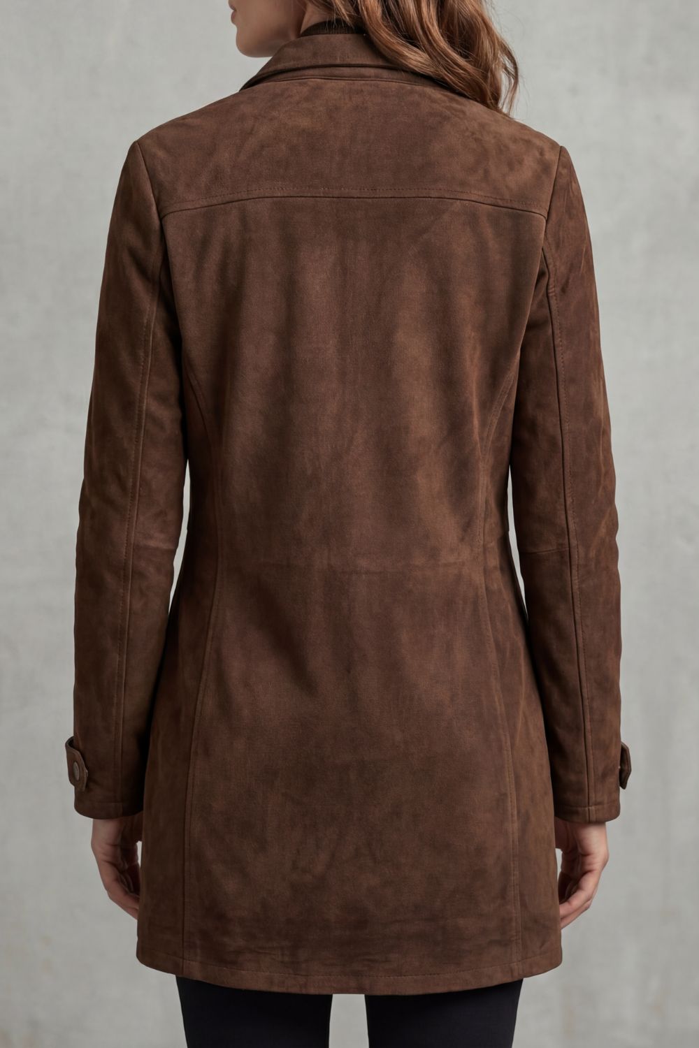 Tailored suede effect longline coat with flap chest pockets