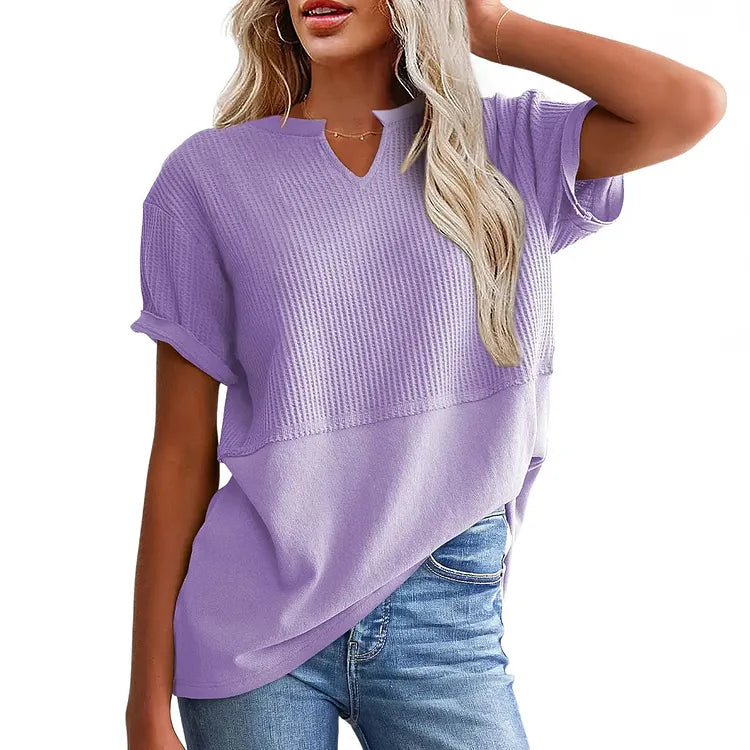 Waffle knit top in green, relaxed fit and short sleeve design | Alba Muse