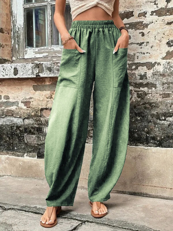 Loose Fit Elastic-Waist Trousers with Pockets