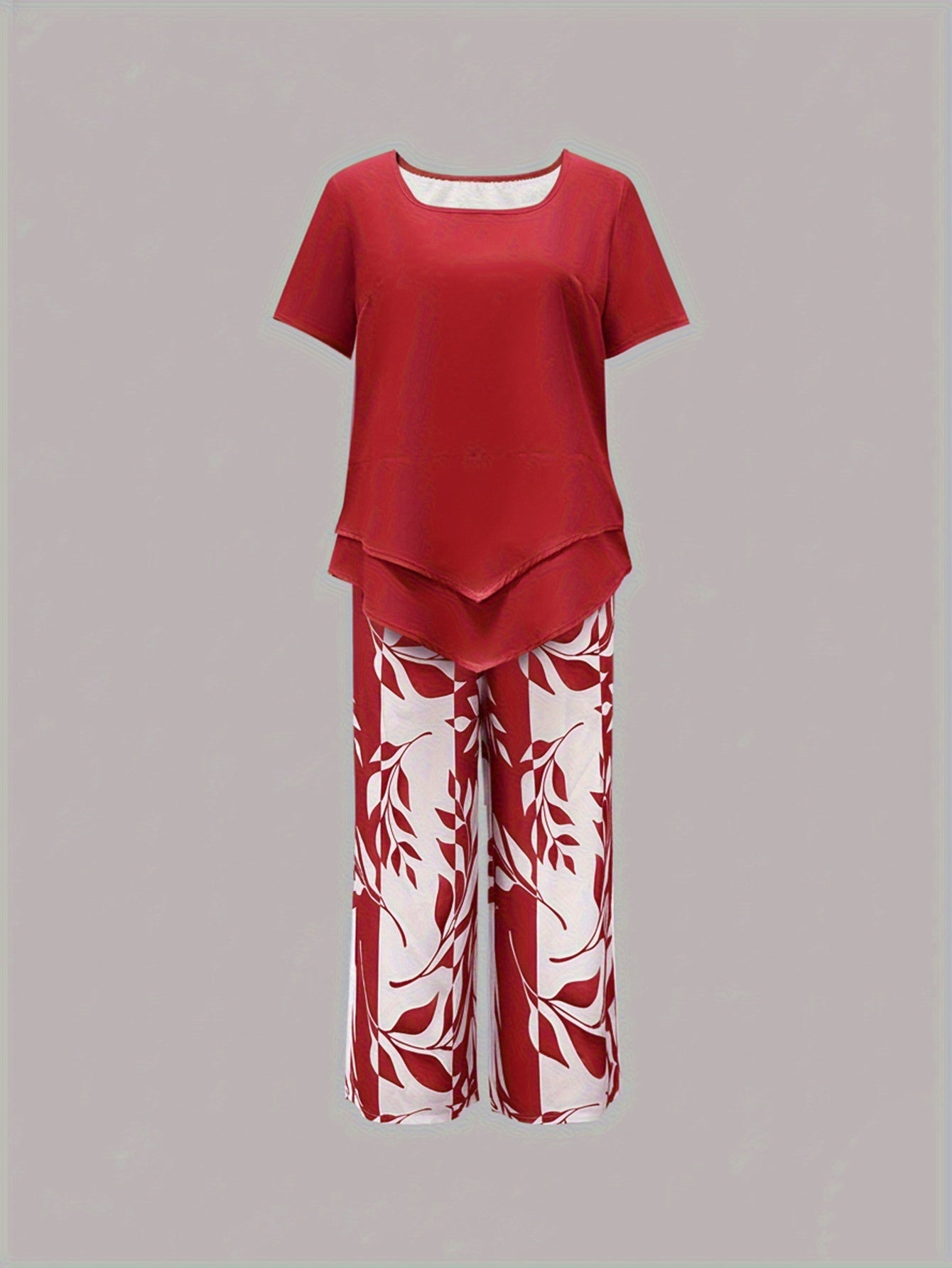 Solid Crop Top & Botanical Print Shorts Co-ord Set in Purple, outfit view