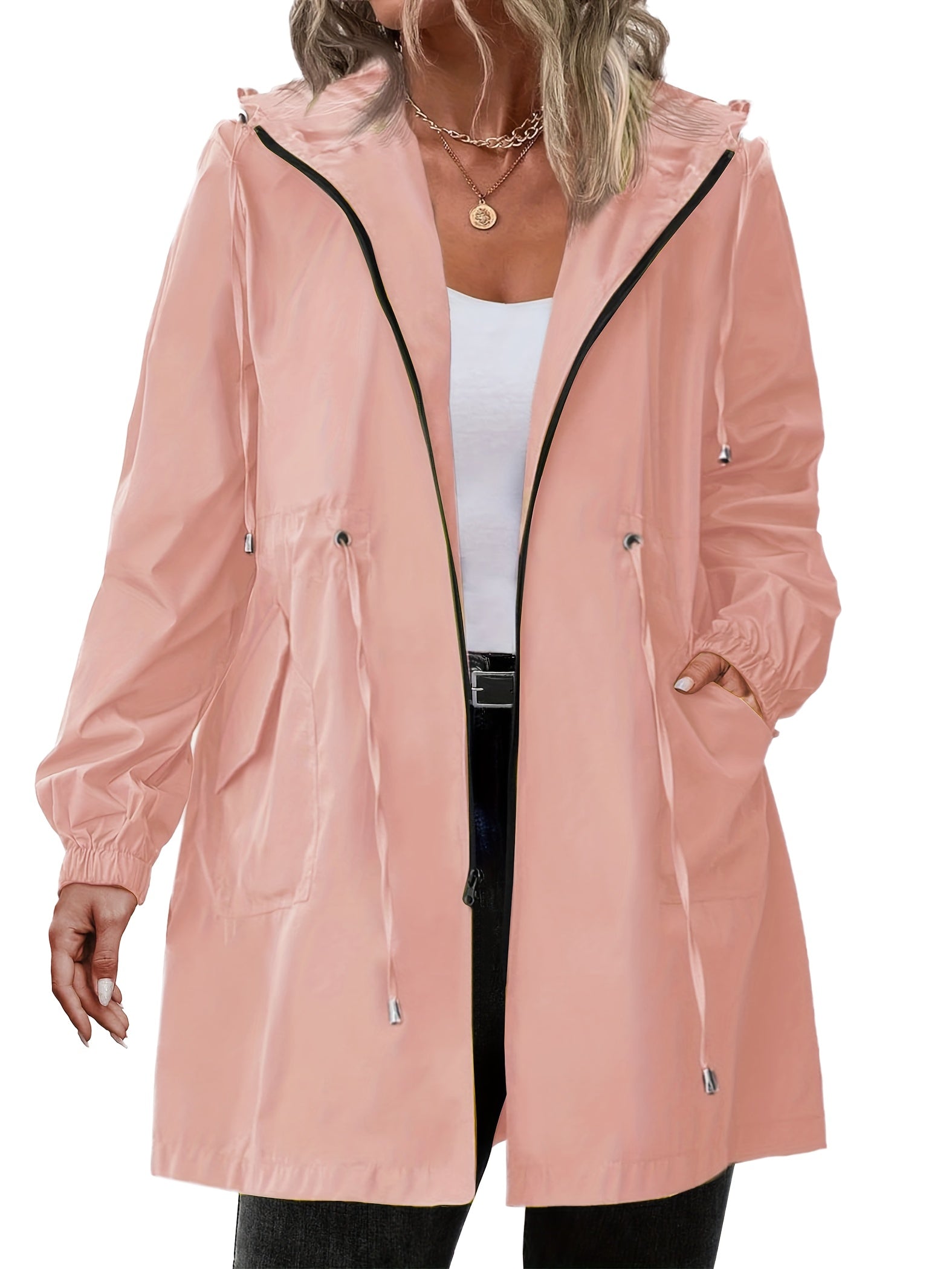 Hooded Full-Zip Drawstring Coat, Plus Size