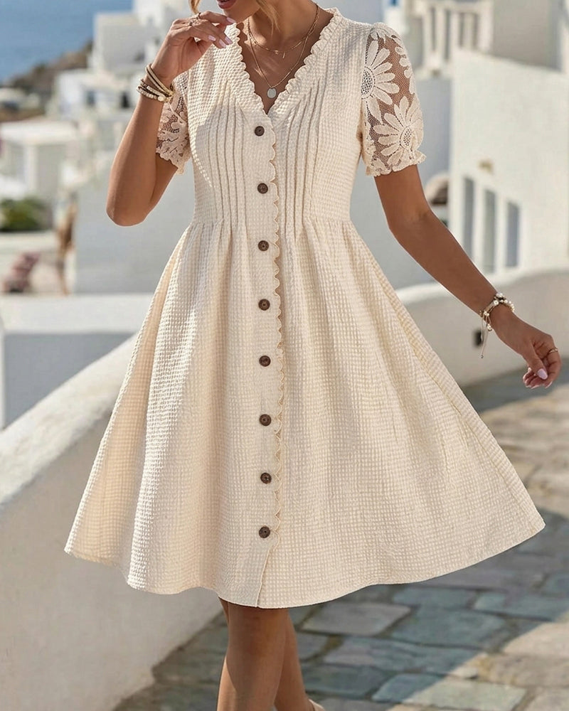 Women's Occasion Dress Lace Patchwork Beige | Alba Muse