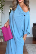 Asymmetric one-shoulder maxi dress in black, flowing elegant style | Alba Muse