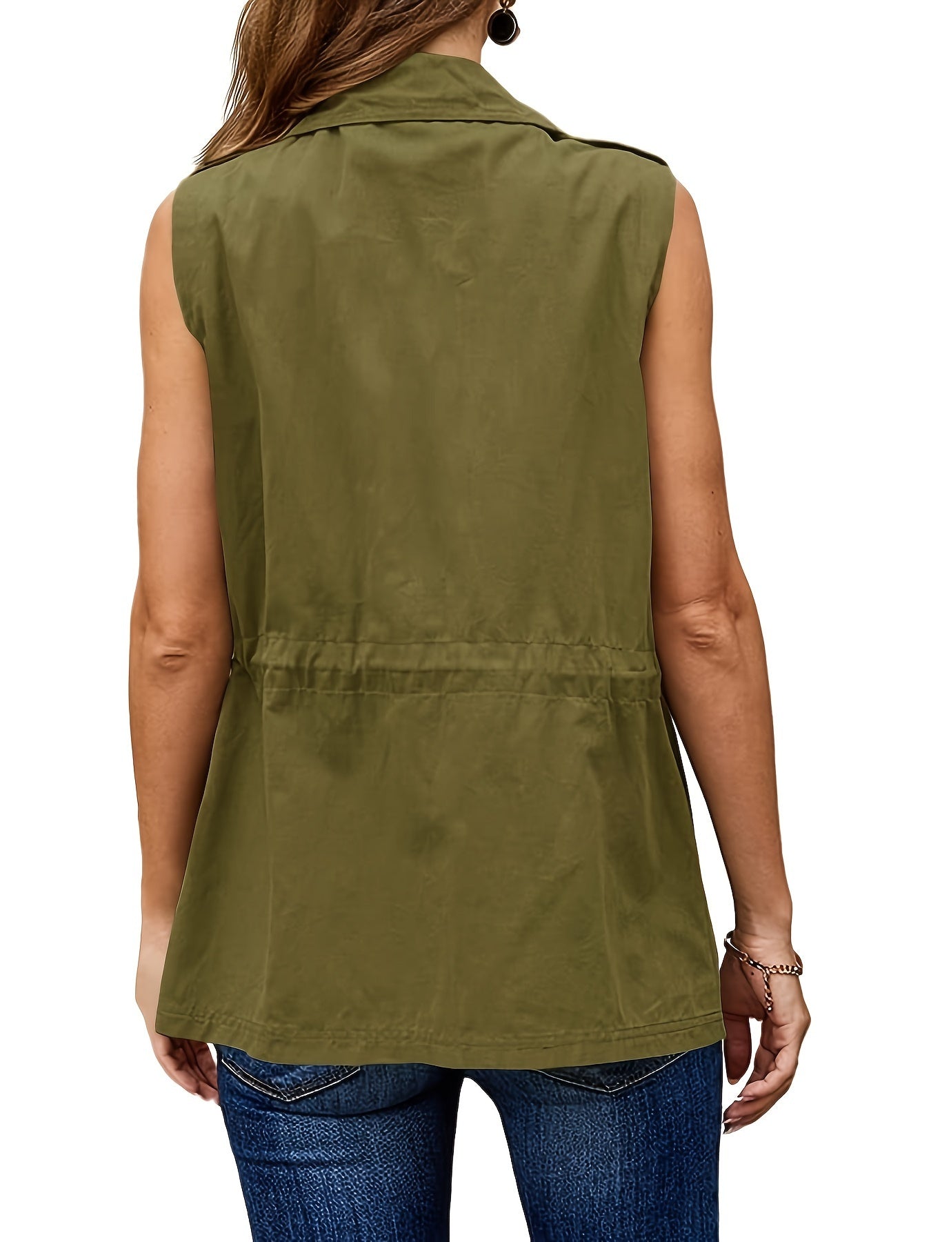 Khaki sleeveless drawstring vest jacket