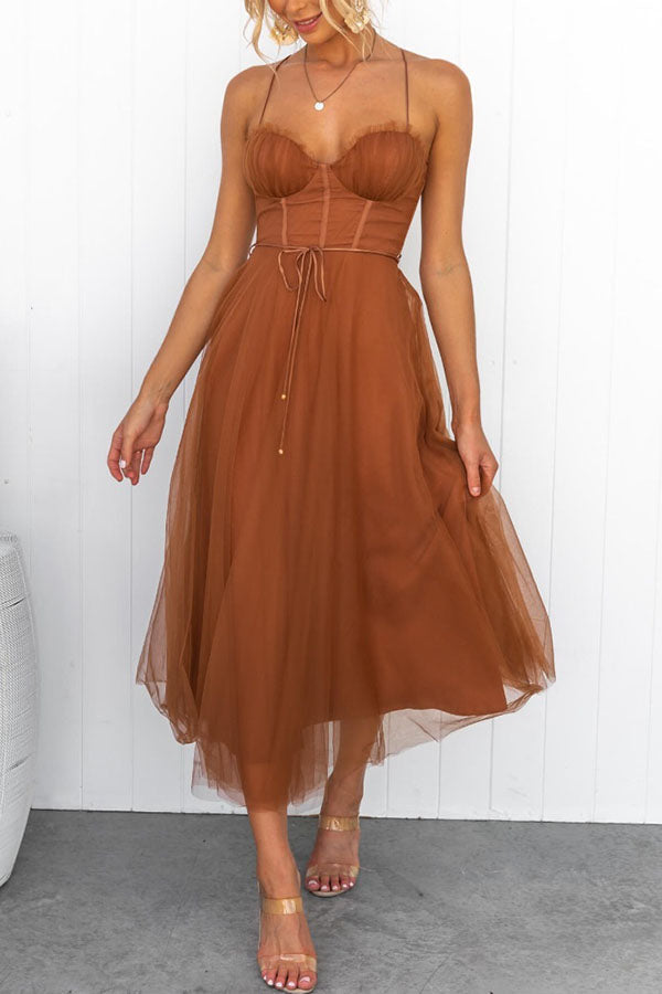Corset Midi Dress with Tulle Skirt