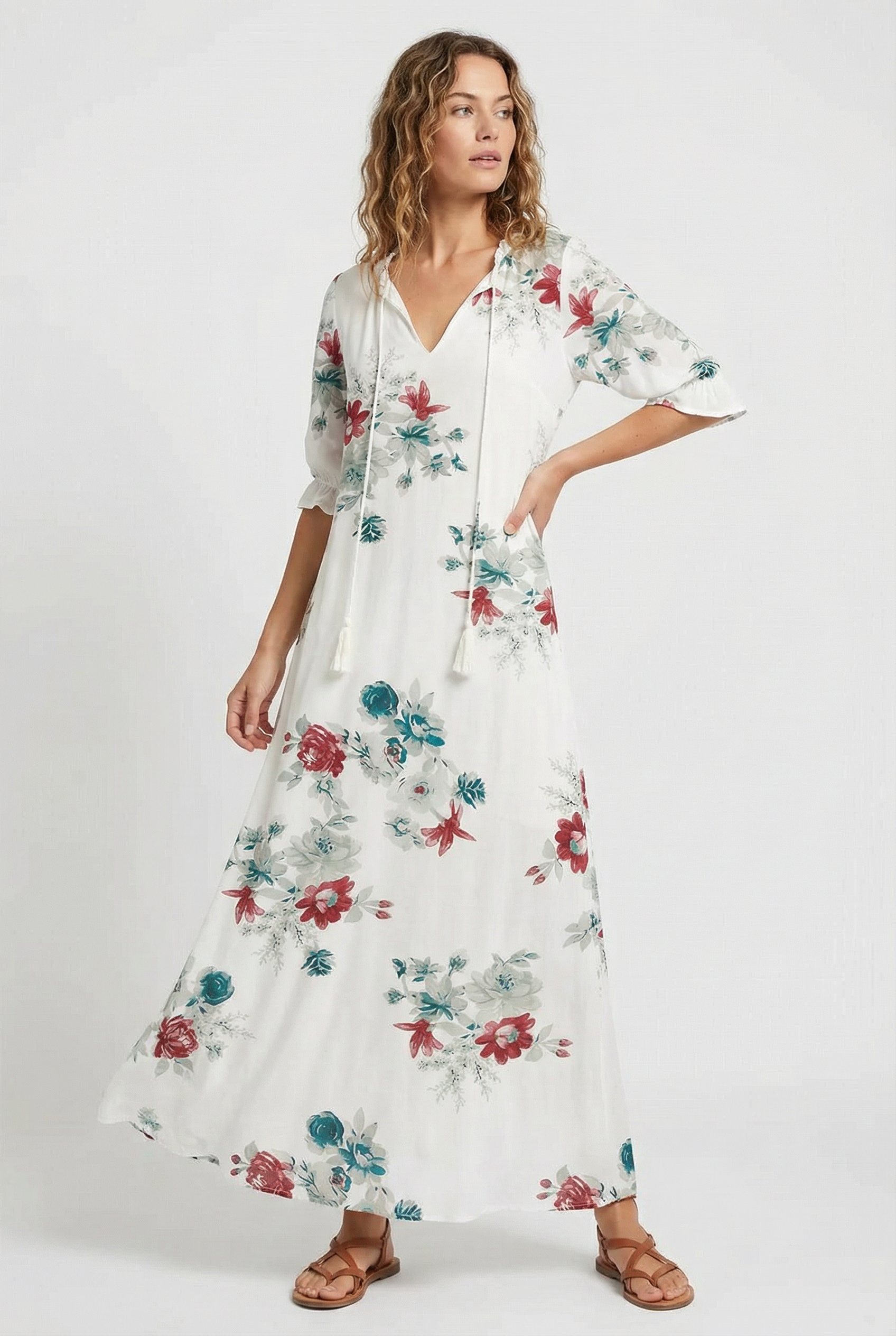 Women's Floral Print V-neck Maxi Dress