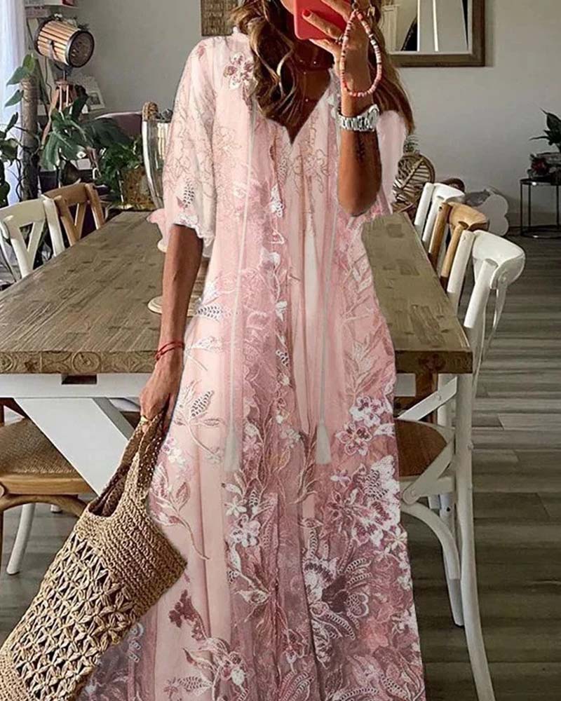 Floral V-neck maxi dress, side view