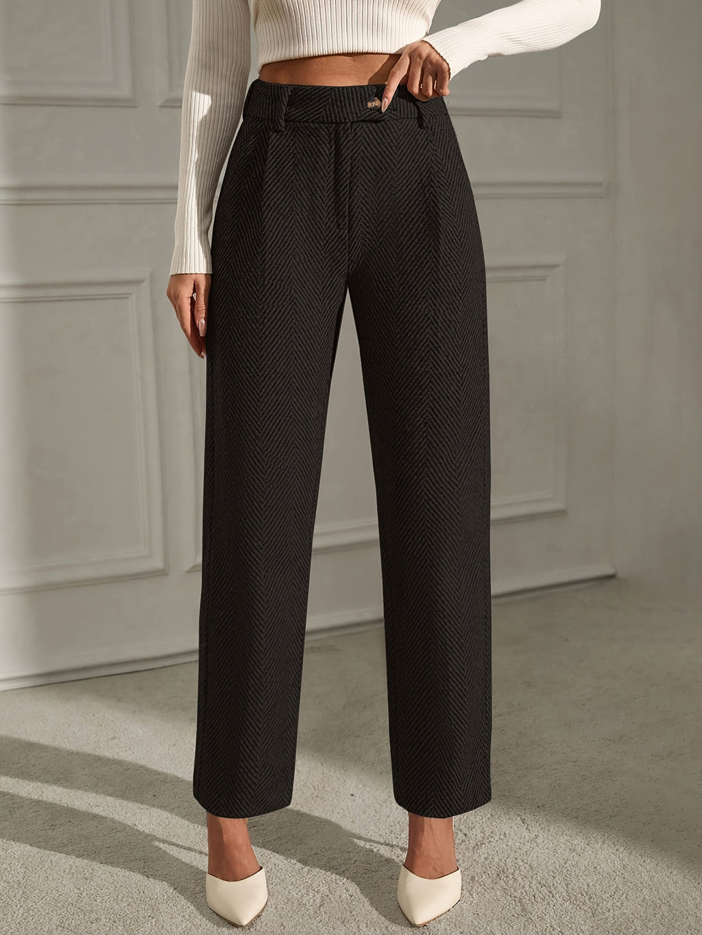 Grey elegant straight-leg office Trousers