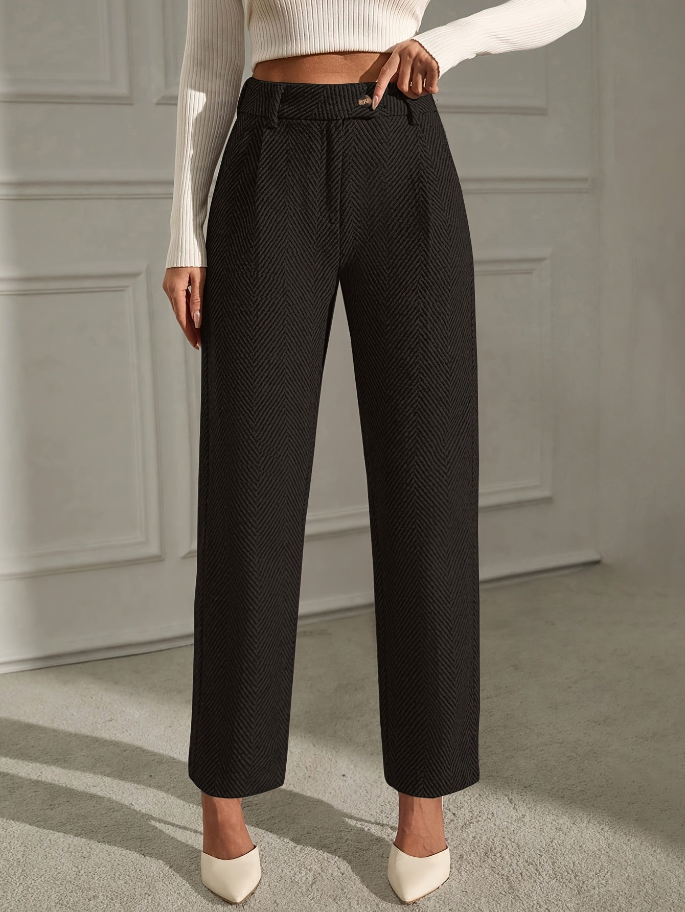 Grey elegant straight-leg office Trousers