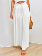 Women's Drawstring Wide Leg Trousers with Pockets – Casual