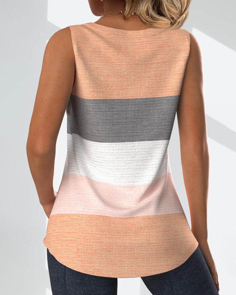 Square neck striped sleeveless vest top, side view