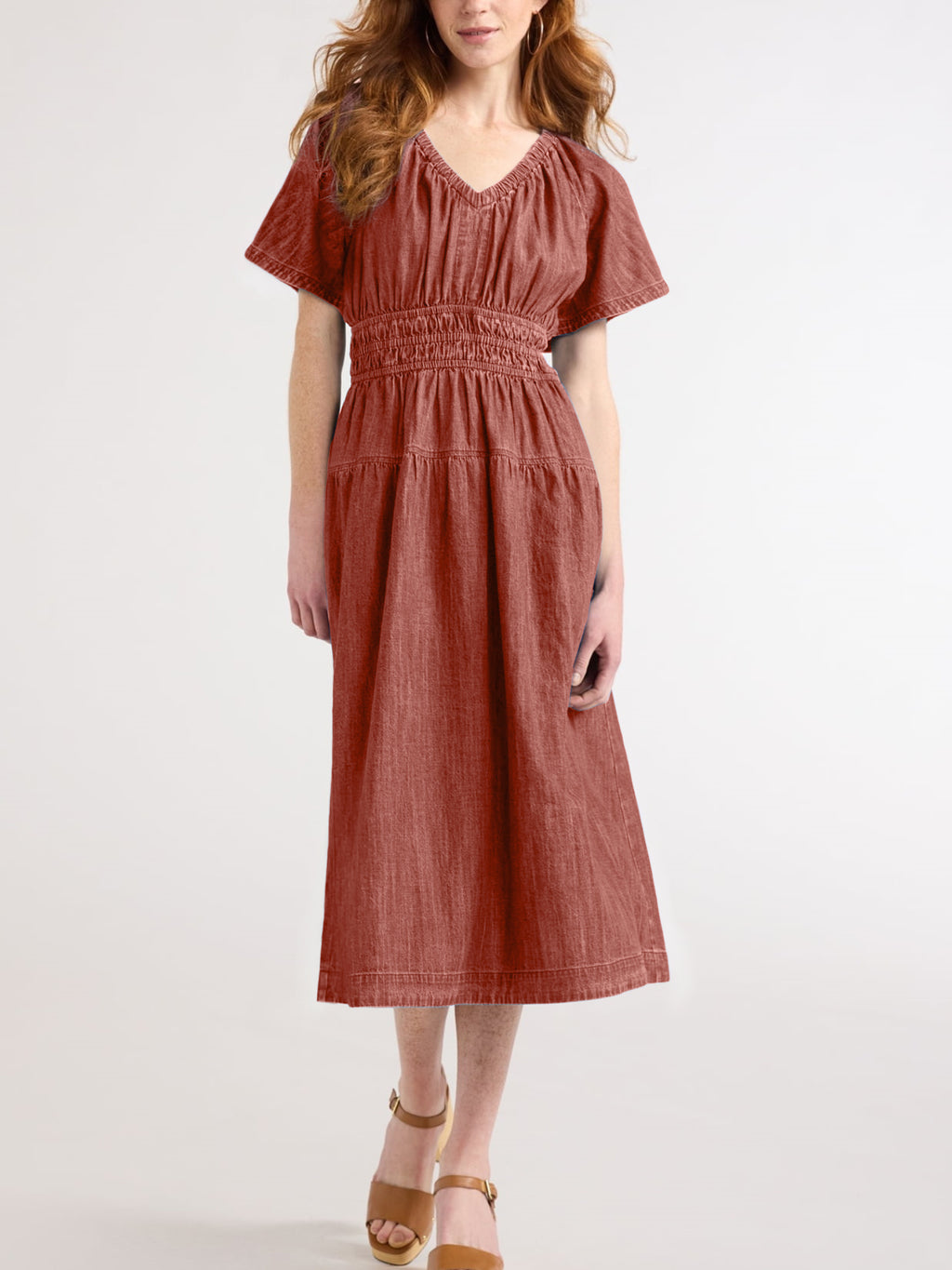 Women's cotton denim dress styled for casual daywear