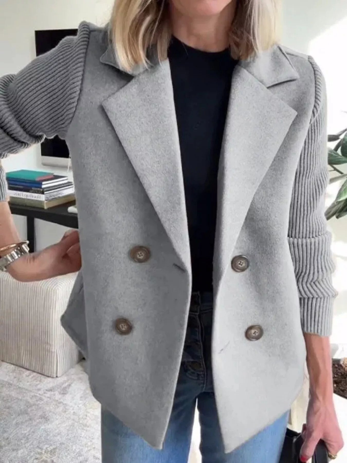 Mid-Length Shawl Collar Overcoat with Buttoned Front