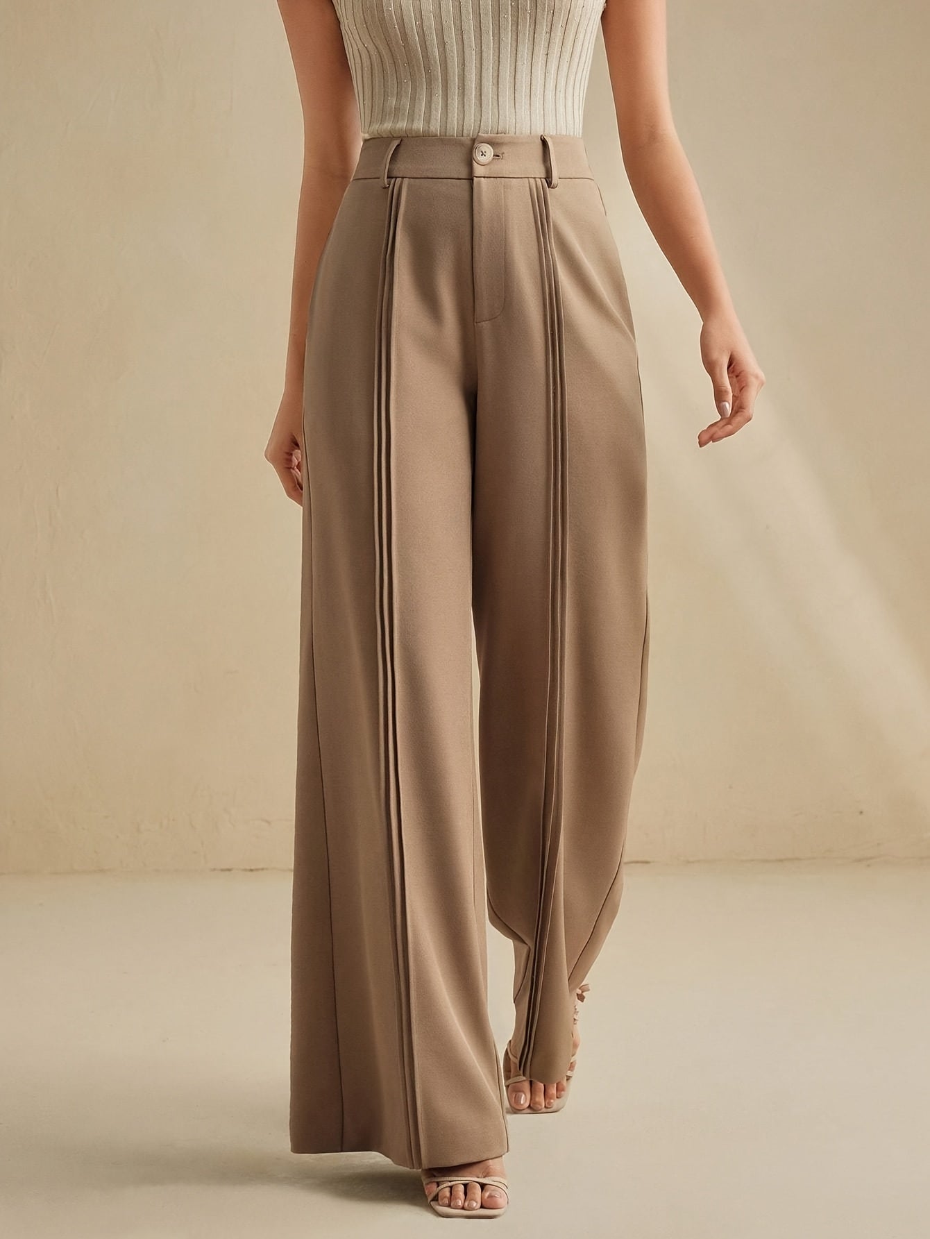 Brown pleated high-waist wide-leg Trousers