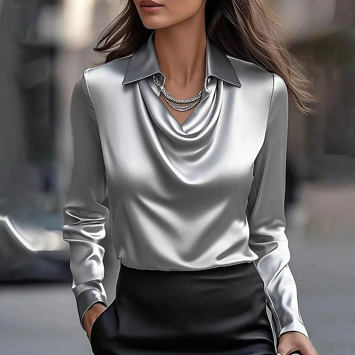 Draped Neckline Satin Work Blouse