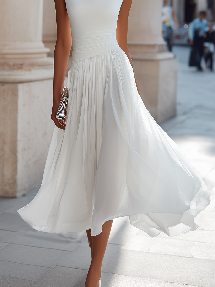 Draped neckline midi dress, elegant midi length occasion wear