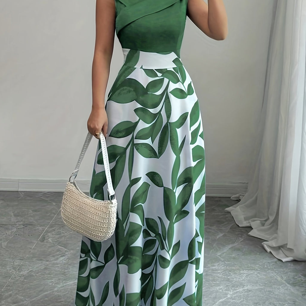 V-Neck Floral Print A-Line Maxi Dress with Pockets